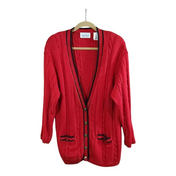 Vintage Jantzen Cableknit V-neck Grandpa Cardigan Sweater in Red Women's Large - Picture 1 of 6
